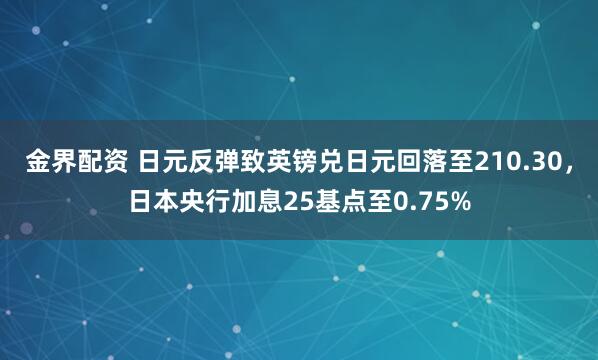 金界配资 日元反弹致英镑兑日元回落至210.30，日本央行加息25基点至0.75%